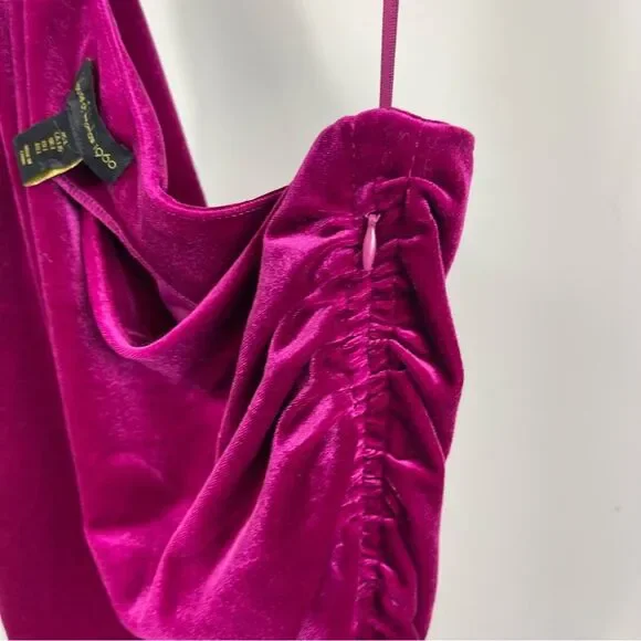 House Of Harlow 1960 Revolve Ruched Velvet One Shoulder Midi Mini Dress Size L - Picture 10 of 16